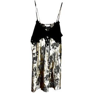 Dentelle Satin Babydoll Intimate Black and Gold Chemise Slip Dress‎